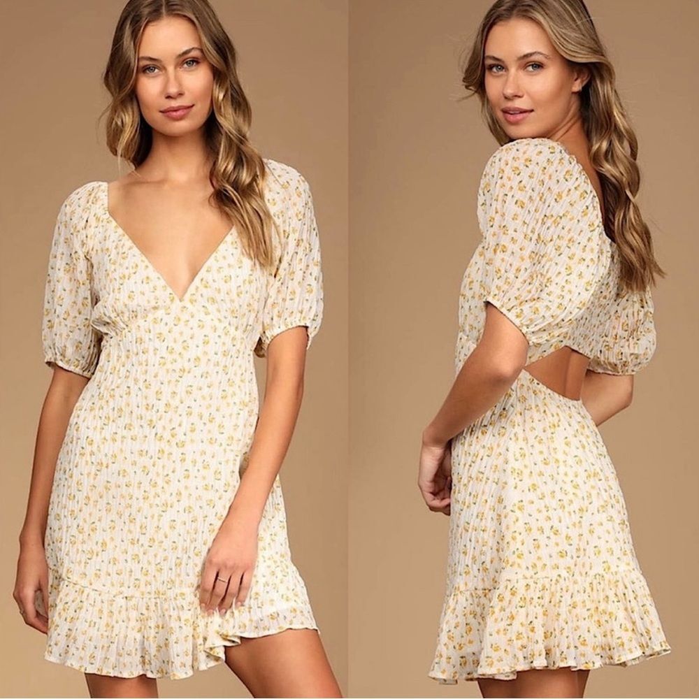 Lulus Flirtatious Fit White Floral Print Puff Sleeve Mini Dress - Picture 1 of 9